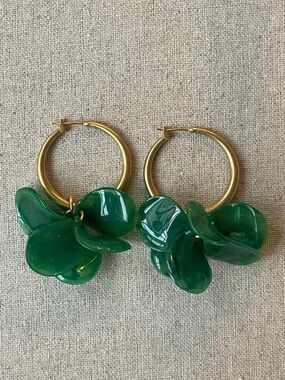 Sezane Flora Hoop Earrings with Emerald Green Petal Charms